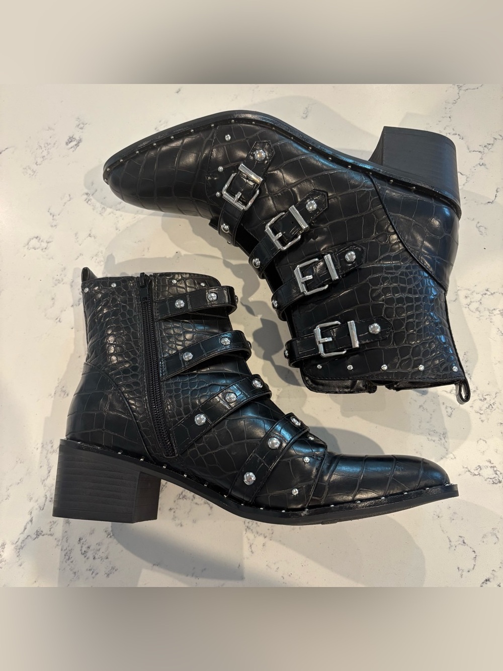 Fergalicious Haven Black Croc
Embossed Multi Buckle Moto Booties
Punk Goth 8